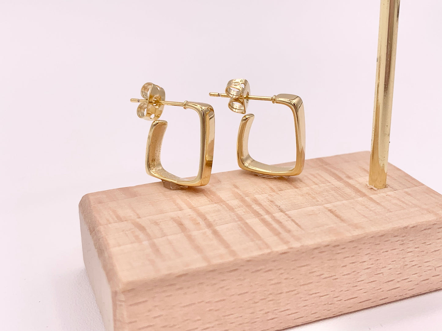 Dainty Minimalist Geometric Square Earring Huggies 18K Gold Plated Over Brass Earrings 3 pairs