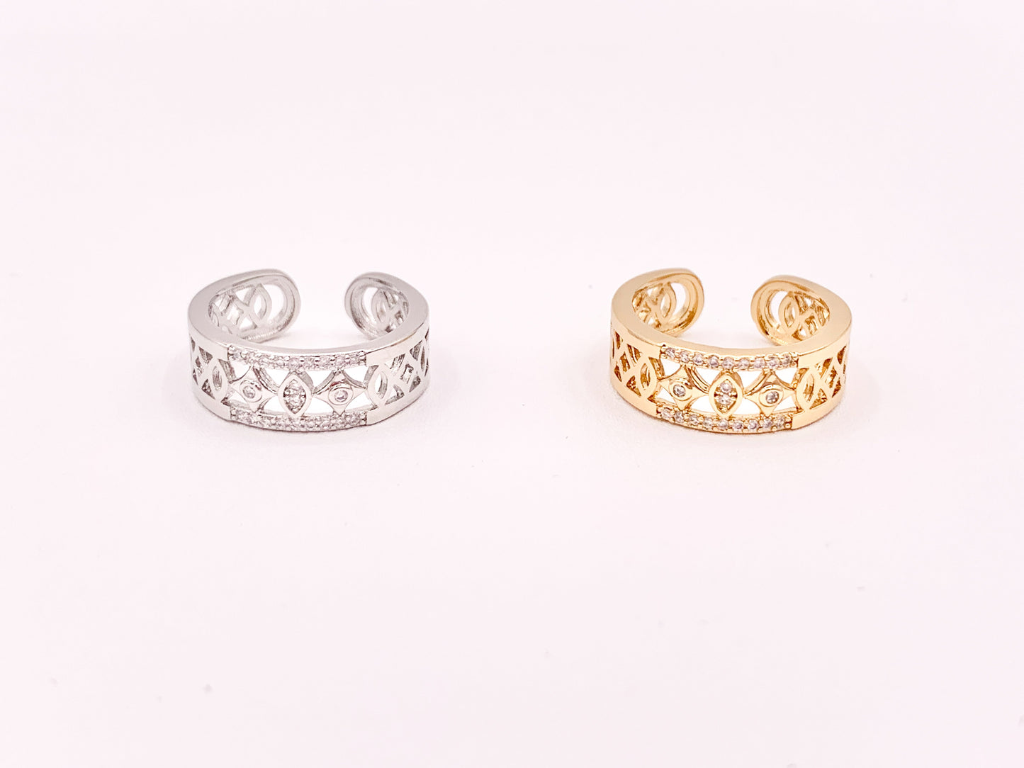 Stylish Geometric Vintage Thick Ring Band in CZ Pave 18K Gold or Silver Plated Copper 4 pcs