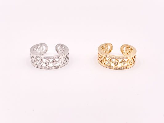 Stylish Geometric Vintage Thick Ring Band in CZ Pave 18K Gold or Silver Plated Copper 4 pcs