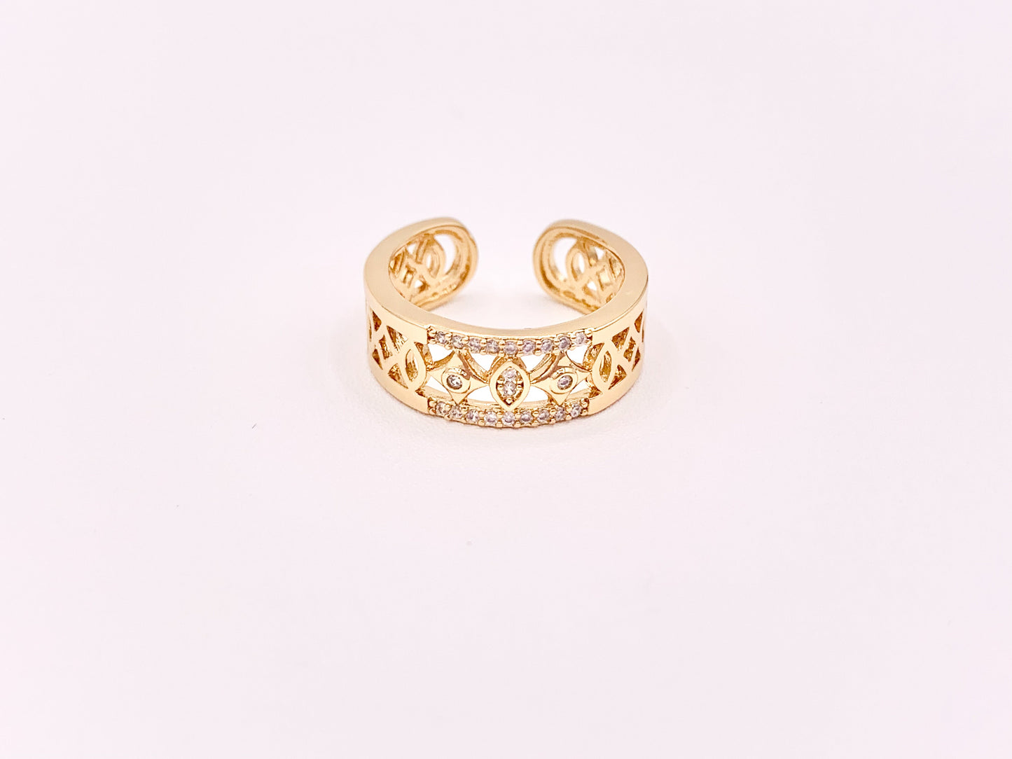 Stylish Geometric Vintage Thick Ring Band in CZ Pave 18K Gold or Silver Plated Copper 4 pcs