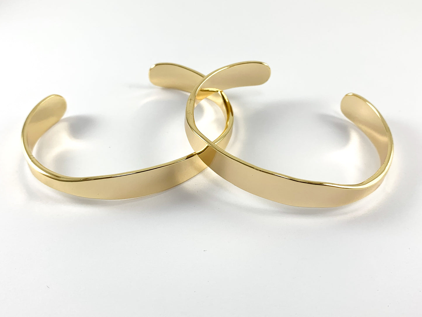 Real Gold 18K Plated Copper Simple Minimalist Adjustable Bracelet Cuff 2pc
