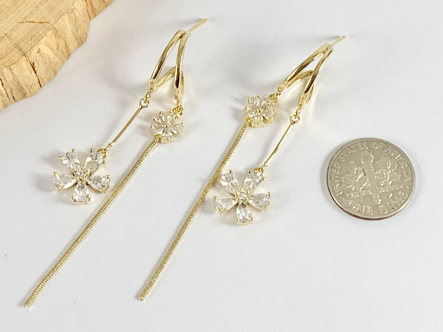 Cute Dainty Long Daisy Tassel Earrings in 18K gold plated Copper 2 pairs