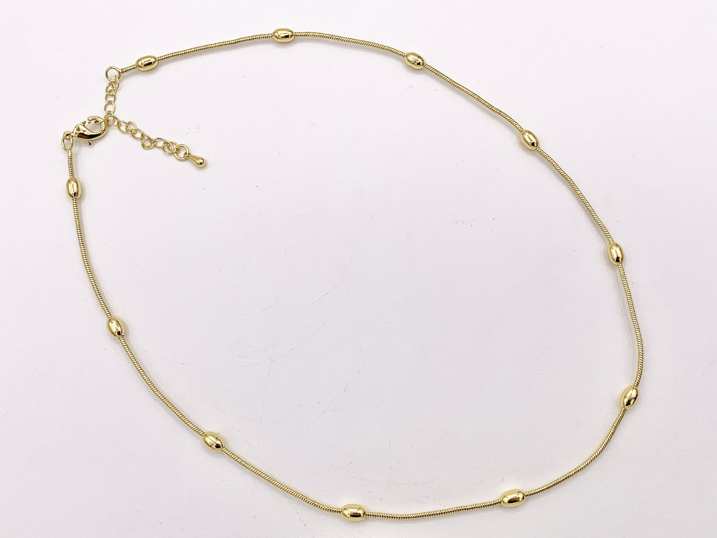 18K Gold Plated Copper Rice Nugget Oval Snake Link Chain Finished Necklace 3 pcs