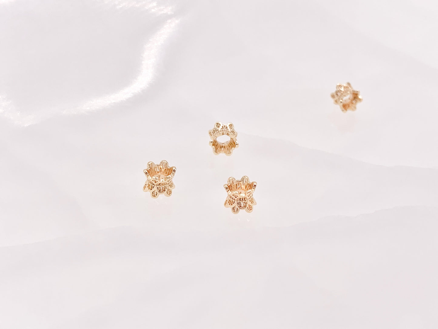 Exquisite Floral Spacer Beads | Real Gold 18K Plated Tiny 6mm Spacer Beads Over Brass for Jewelry Making 12 pcs