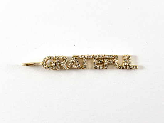 18K Gold Plated Copper CZ Pave "GRATEFUL" Word Charm Pendant 4pcs