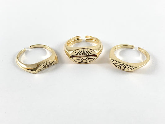 Real 18K Gold Plated Mix Matched Half Sun Moon Friendship Other Half Adjustable Ring 3 pairs