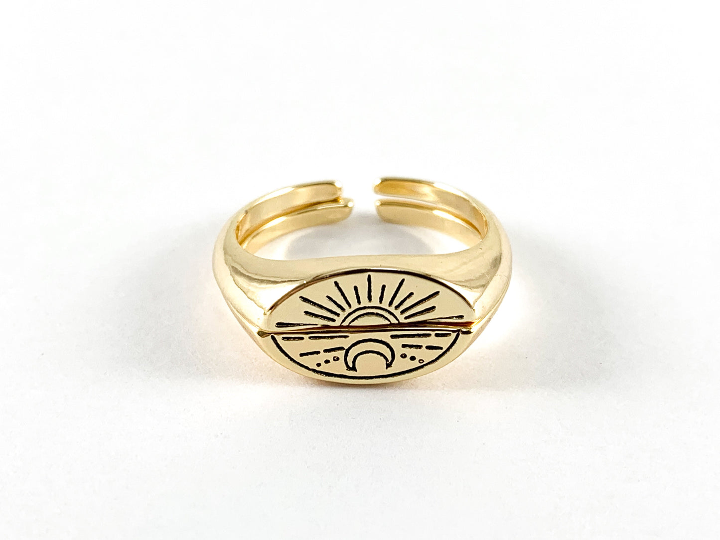Real 18K Gold Plated Mix Matched Half Sun Moon Friendship Other Half Adjustable Ring 3 pairs
