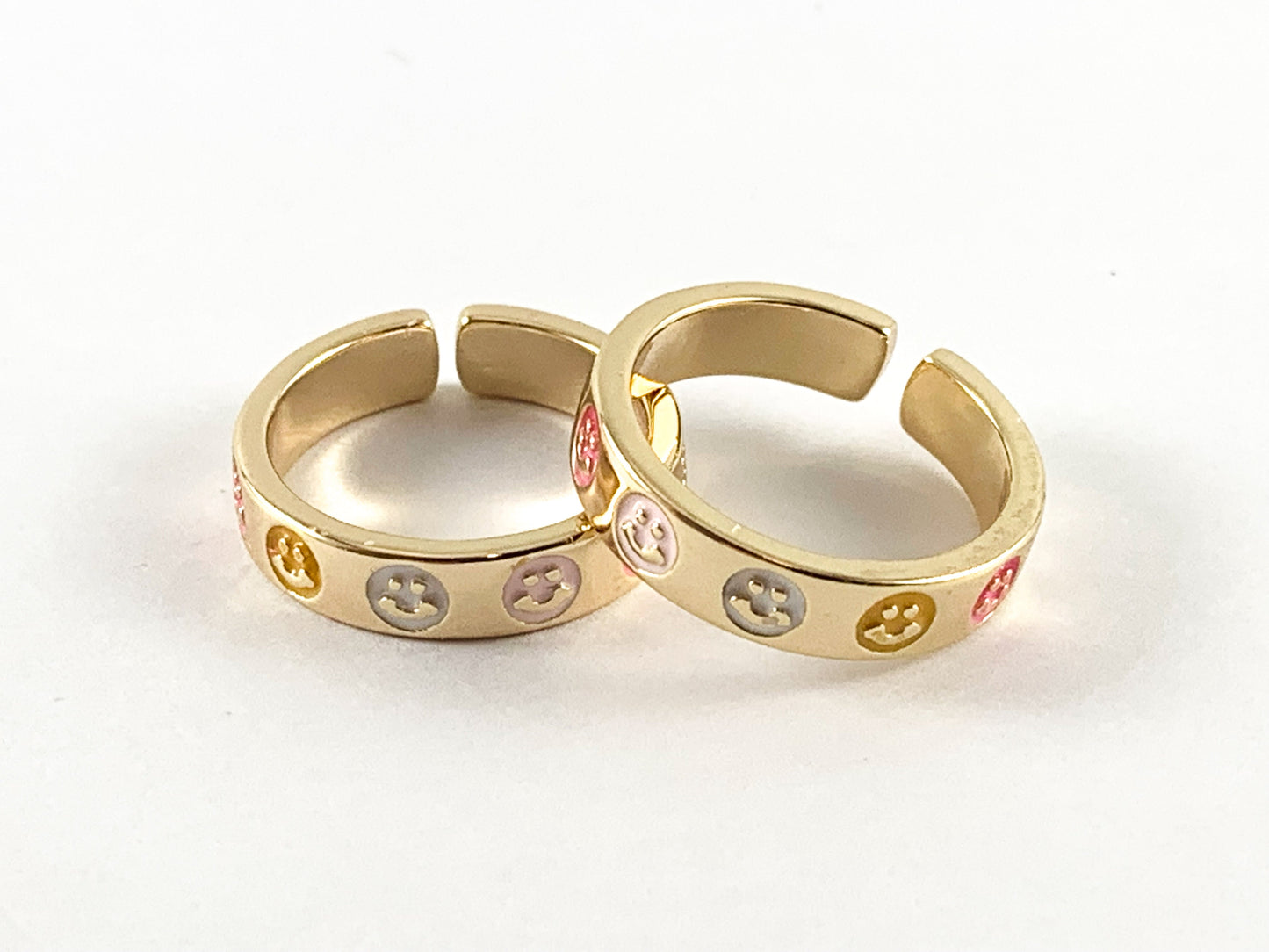 Real Gold 18K Plated Enamel Smiley Face Ring 4pcs