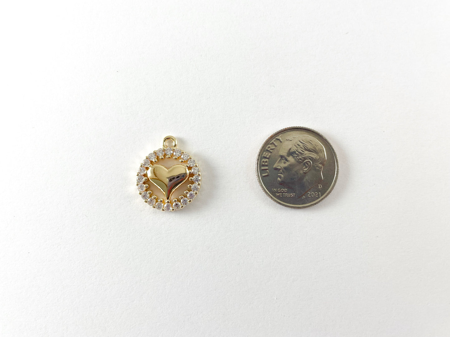 Real Gold 18K Plated Micro CZ Heart Pave Charm Over Brass 6pcs