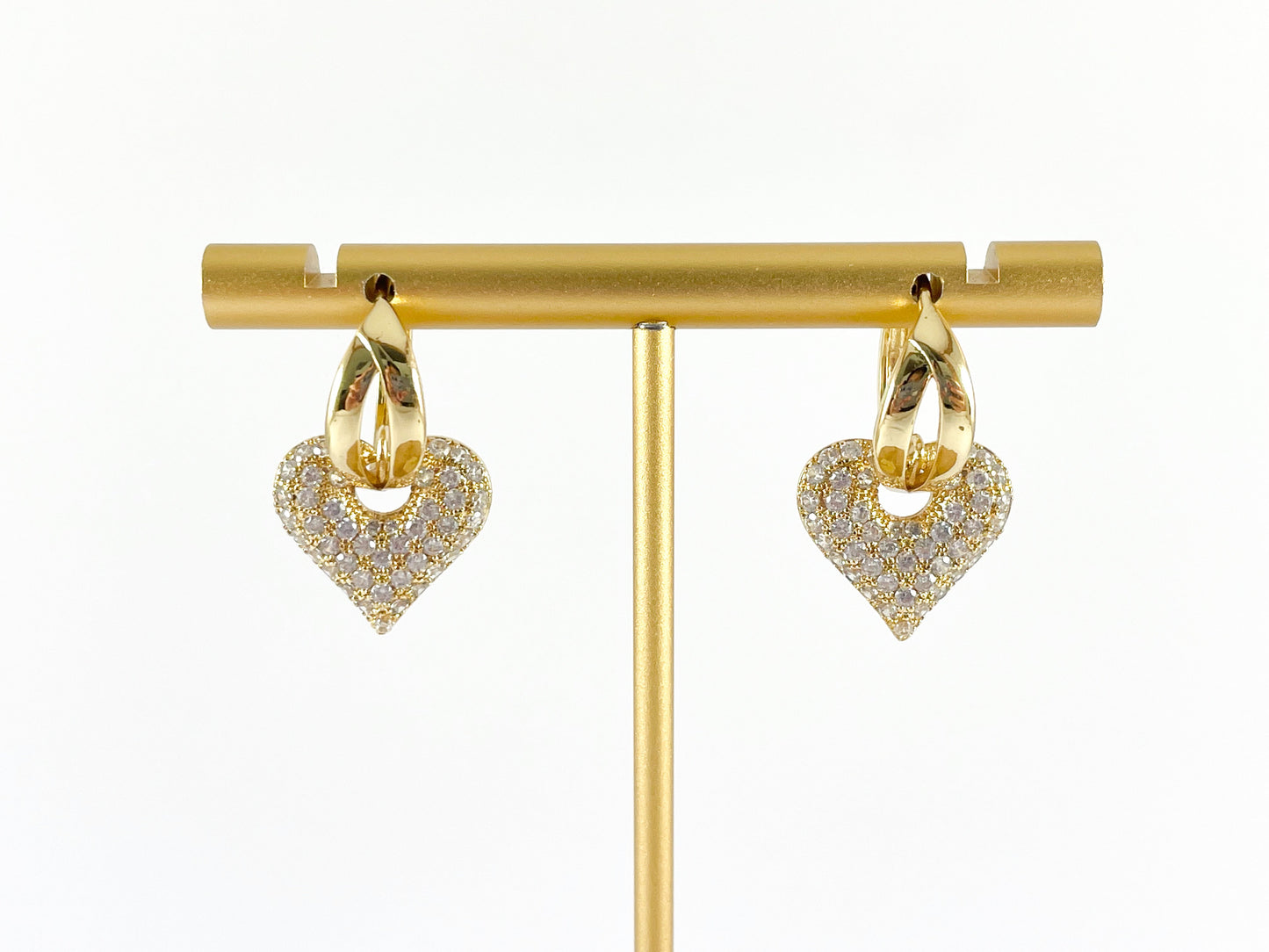 Real Gold/Silver 18K Micro CZ Pave Dangle Heart Earrings Huggies 3 pairs