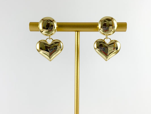 18K Gold Plated Thick Circle Heart Dangle Earrings 3 pairs