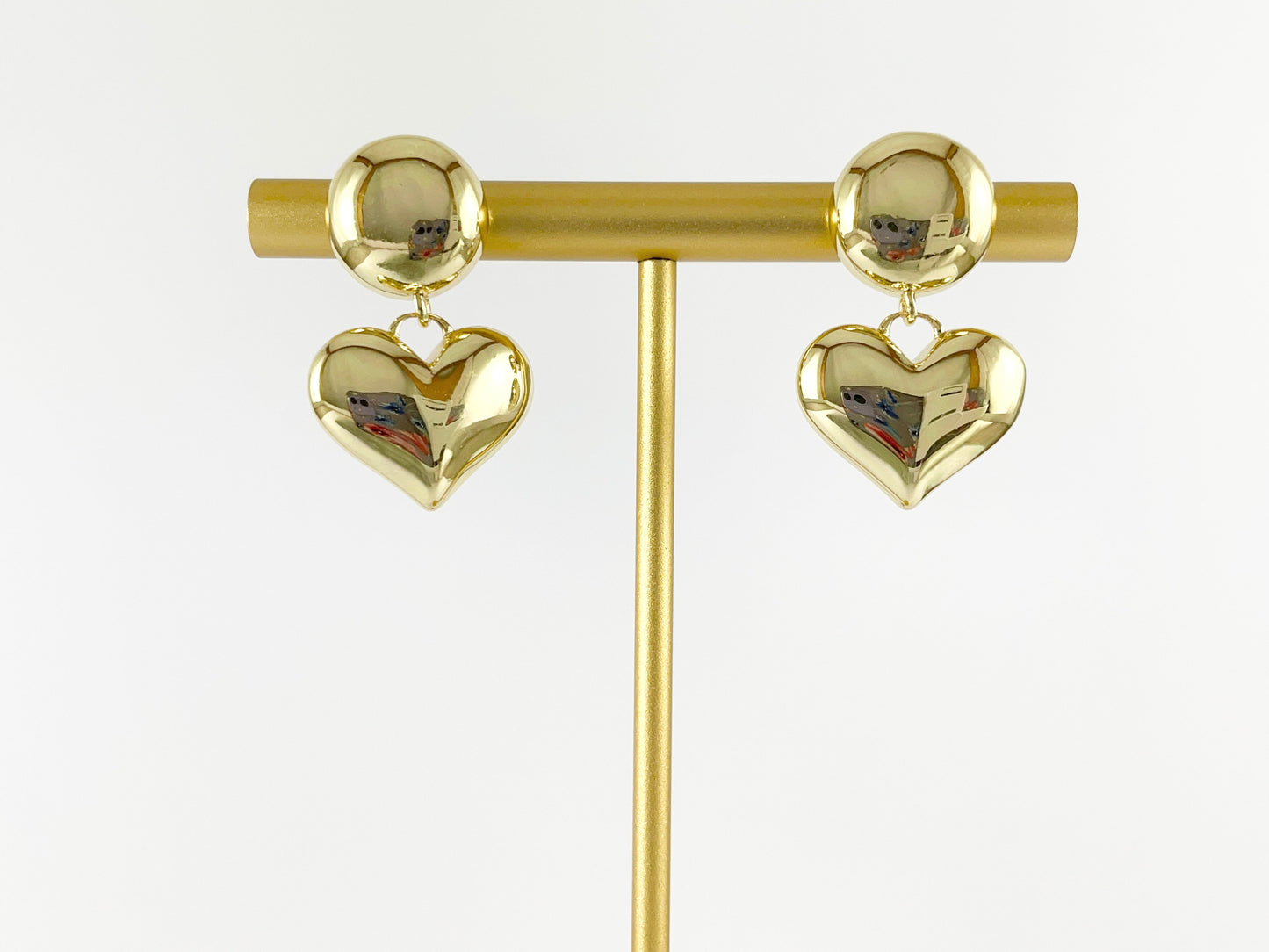 18K Gold Plated Thick Circle Heart Dangle Earrings 3 pairs