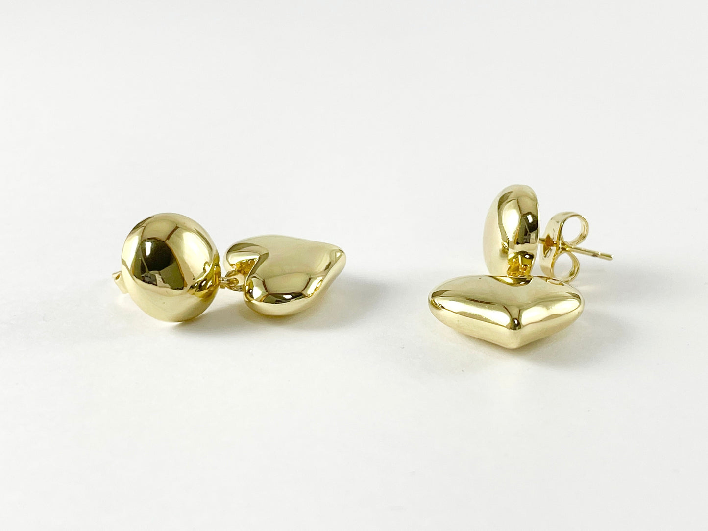 18K Gold Plated Thick Circle Heart Dangle Earrings 3 pairs