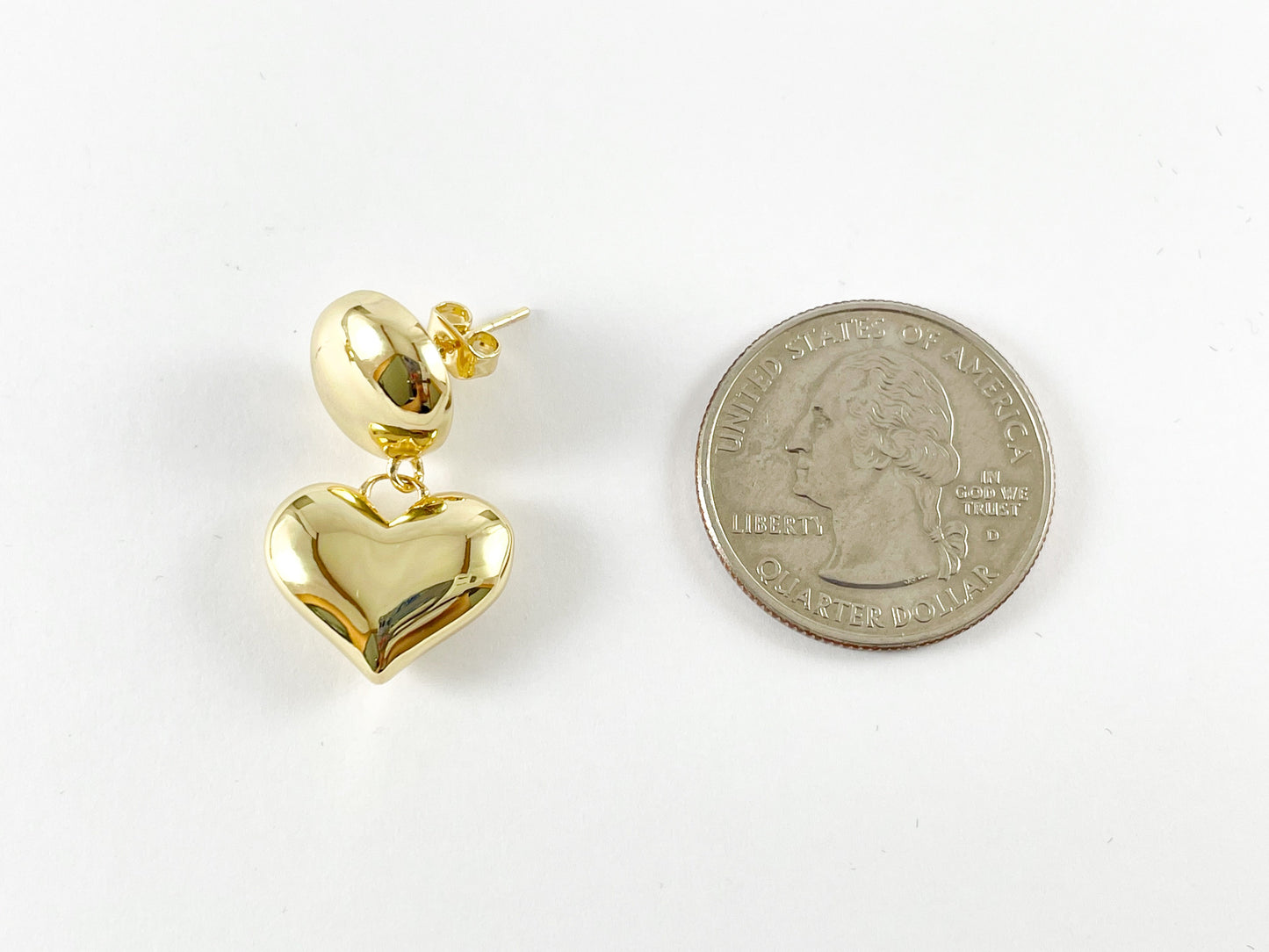 18K Gold Plated Thick Circle Heart Dangle Earrings 3 pairs