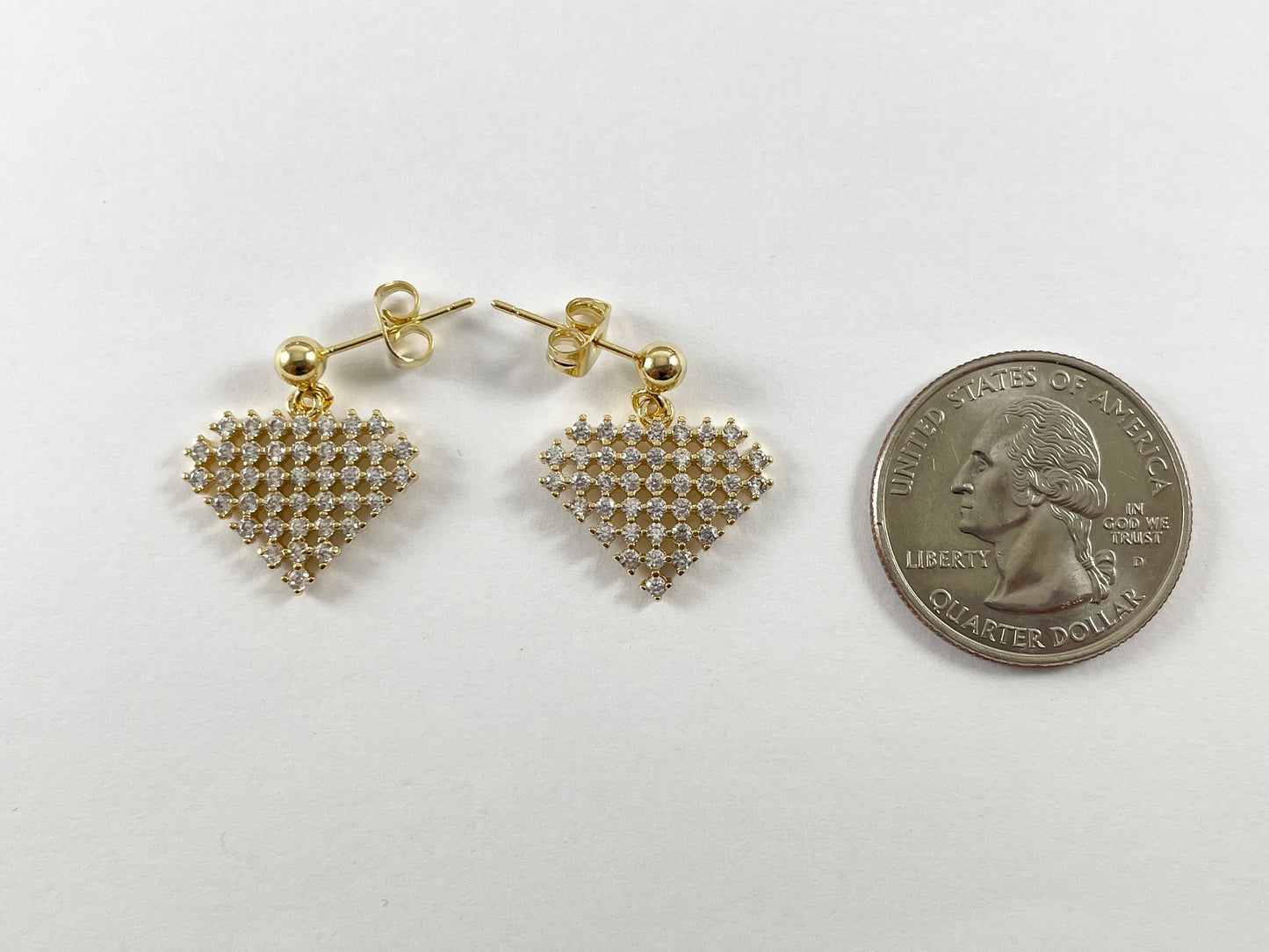 Real 18K Gold Plated CZ Pave Heart Shape Earrings Over Copper 4pairs
