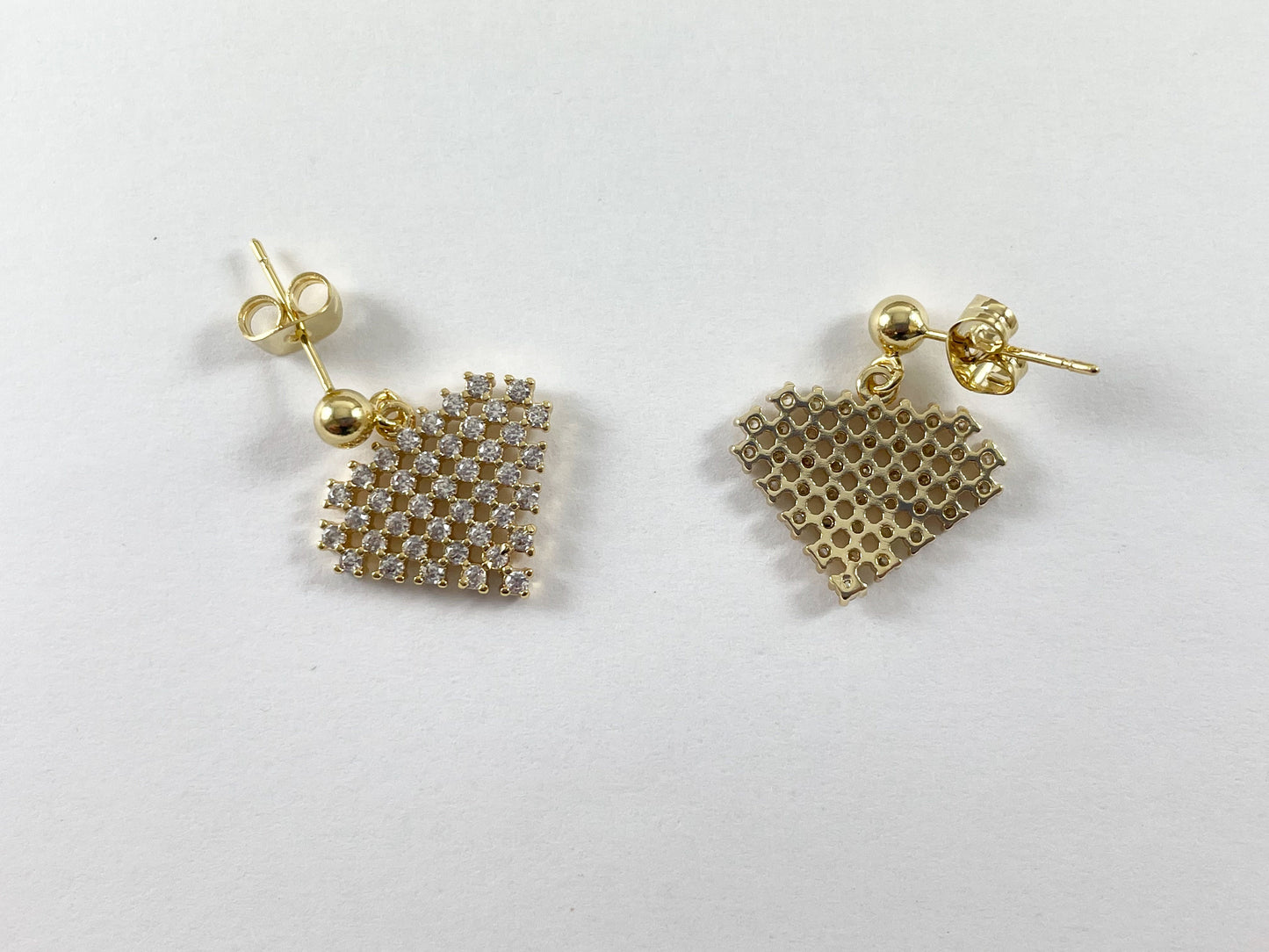 Real 18K Gold Plated CZ Pave Heart Shape Earrings Over Copper 4pairs