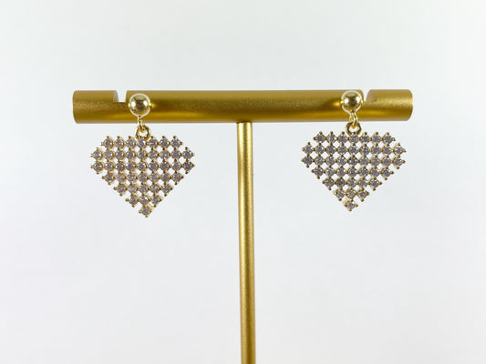 Real 18K Gold Plated CZ Pave Heart Shape Earrings Over Copper 4pairs
