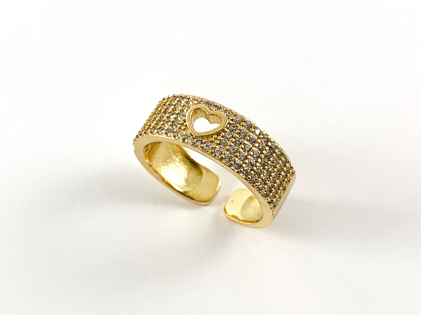 Real Gold 18K Plated CZ Pave Adjustable Heart Band Ring 4pcs
