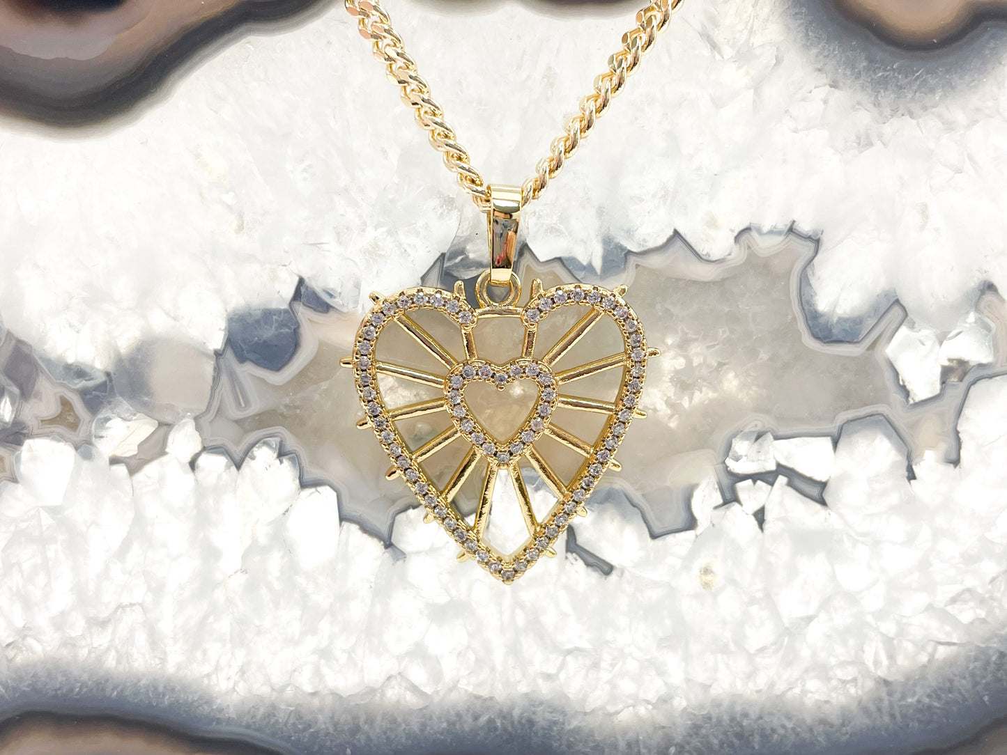 Heart Blast Pendant - CZ Pave 18K Gold Plated Filigree Heart in Heart in Copper Base 5pcs