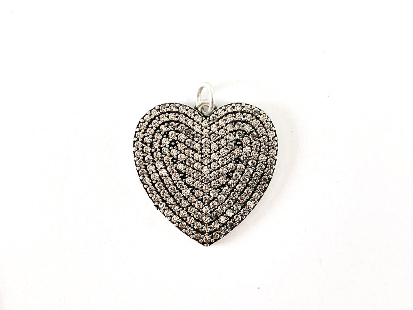 18K gold plated Antique Silver Plated Rhinestone CZ Pave Heart Pendant 3pcs