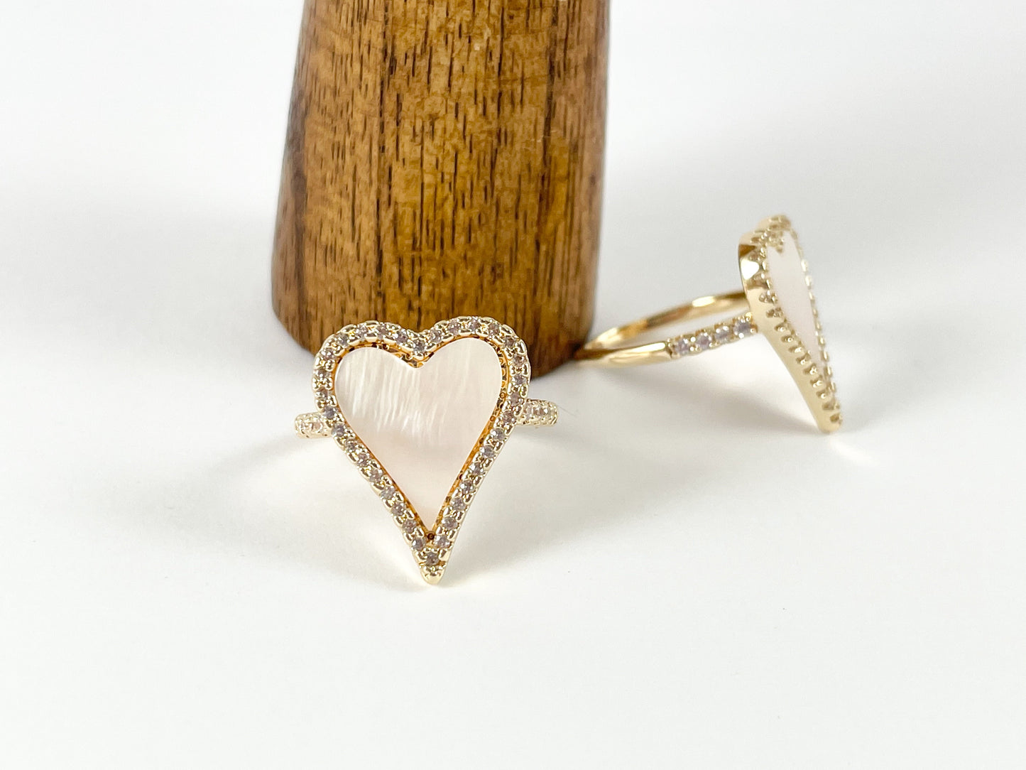 18K Real Gold Plated CZ Pave Dainty Heart White Lip Shell Statement Ring 4pcs