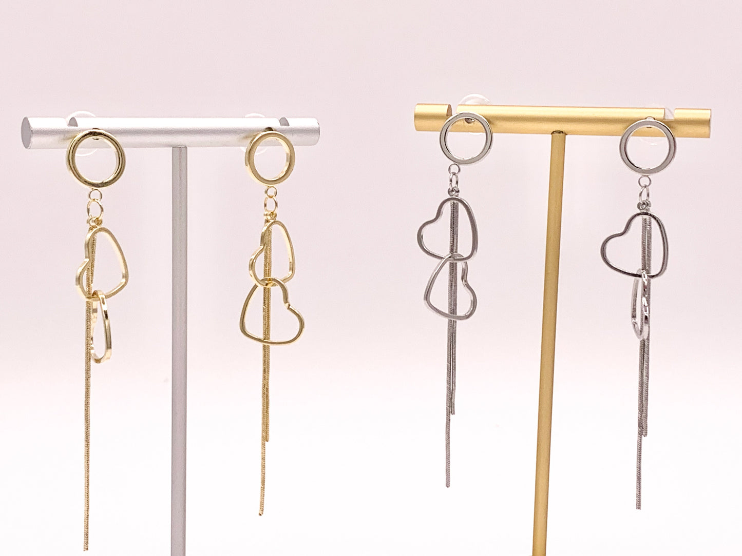 Simple and Cute Hearts Tassel Earrings in 18K Gold or Silver plated Copper 3 pairs
