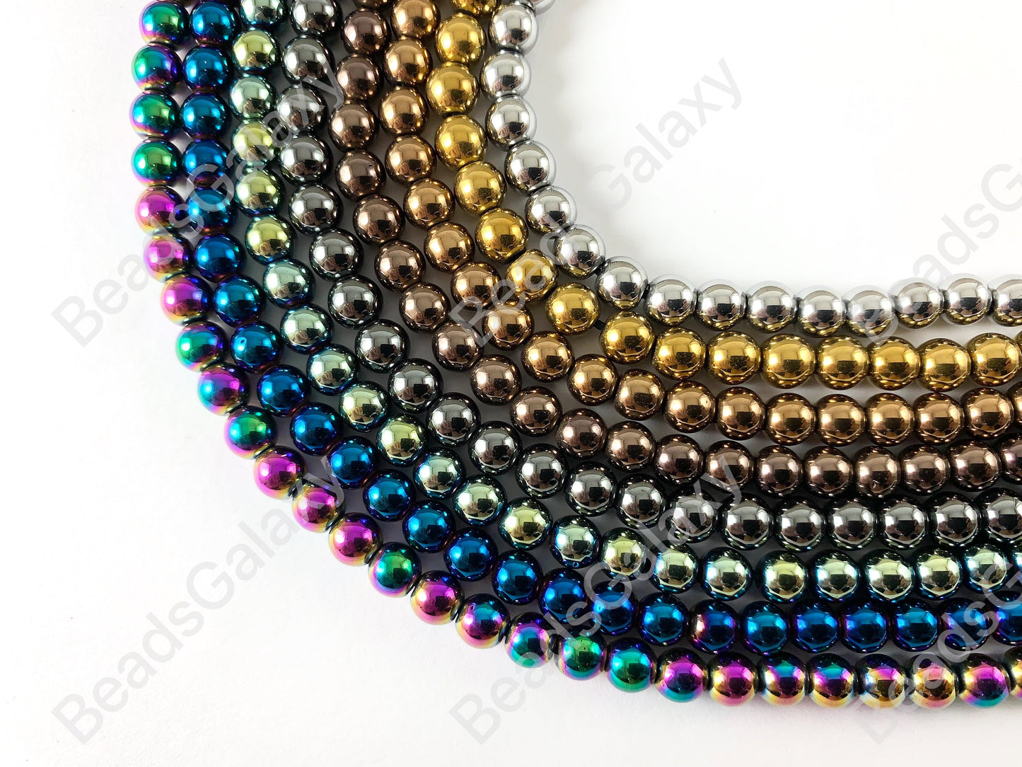 Smooth 6mm Natural Hematite Round Energy Beads Around 15"-16" Metallic Silver Gold Bronze Copper Gunmetal Black Multi Brown Green Blue