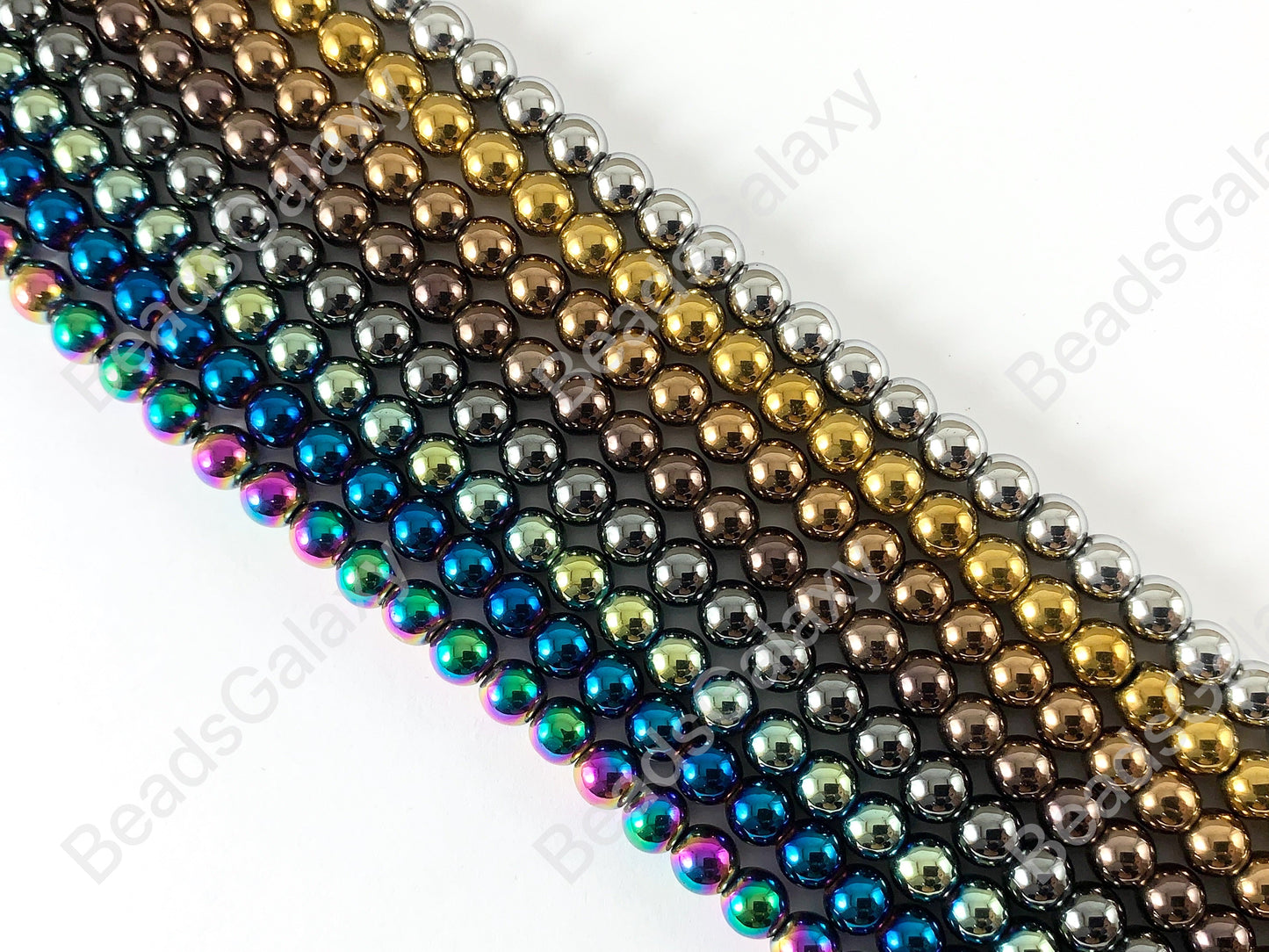 Smooth 6mm Natural Hematite Round Energy Beads Around 15"-16" Metallic Silver Gold Bronze Copper Gunmetal Black Multi Brown Green Blue