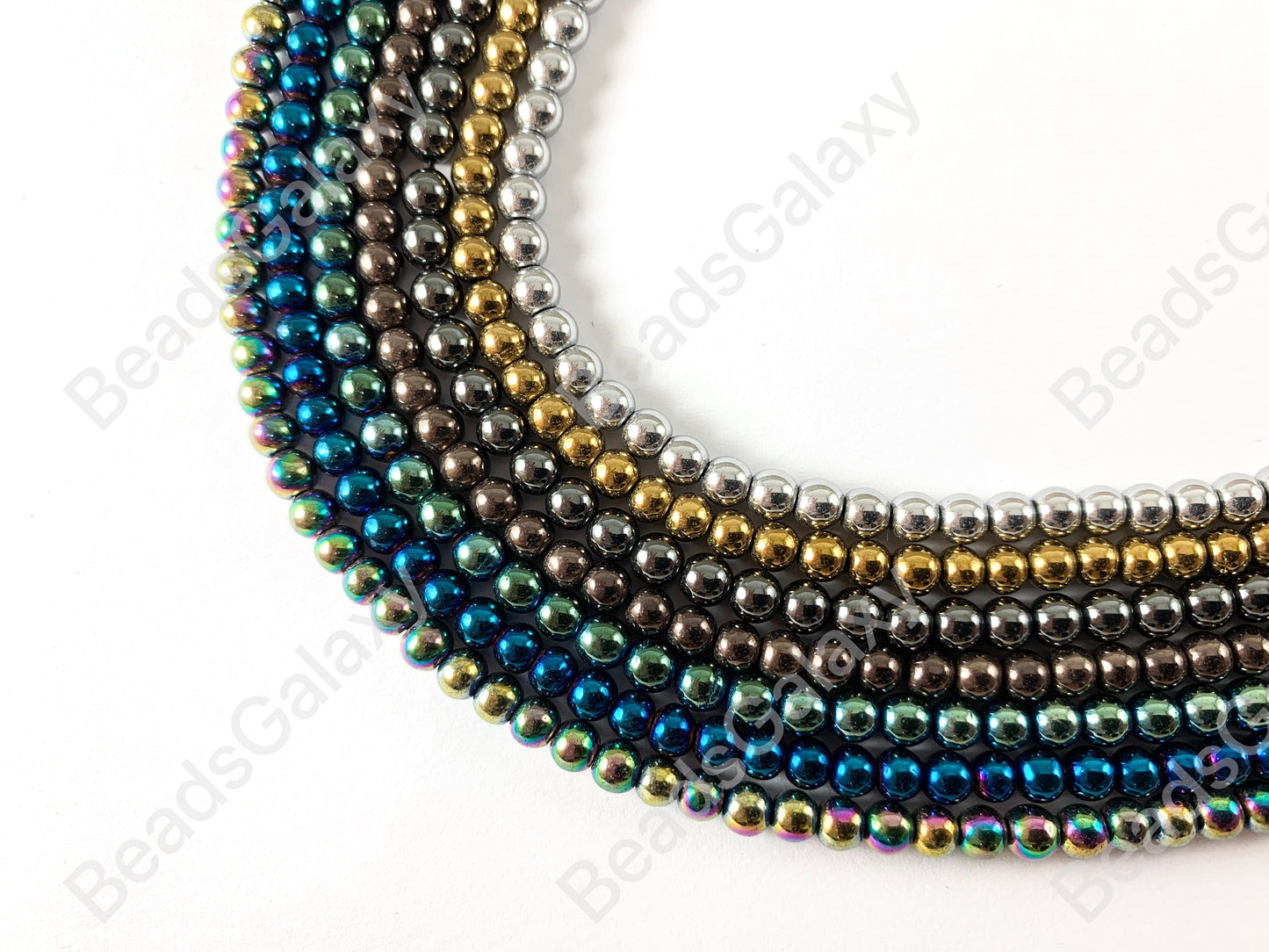 Smooth 4mm Natural Hematite Round Energy Beads Around 15"-16" Metallic Silver Gold Bronze Copper Gunmetal Black Multi Brown Green Blue