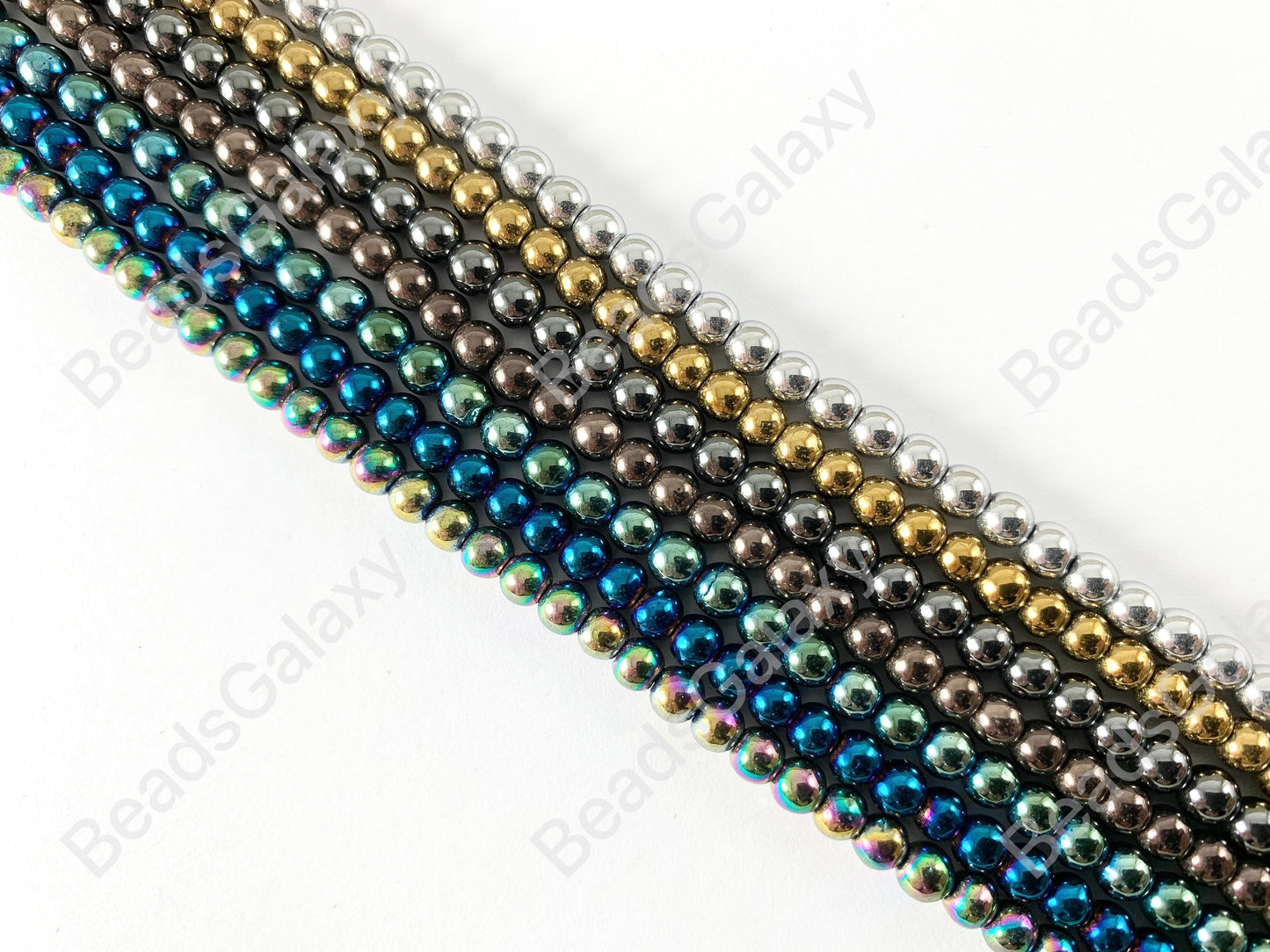 Smooth 4mm Natural Hematite Round Energy Beads Around 15"-16" Metallic Silver Gold Bronze Copper Gunmetal Black Multi Brown Green Blue