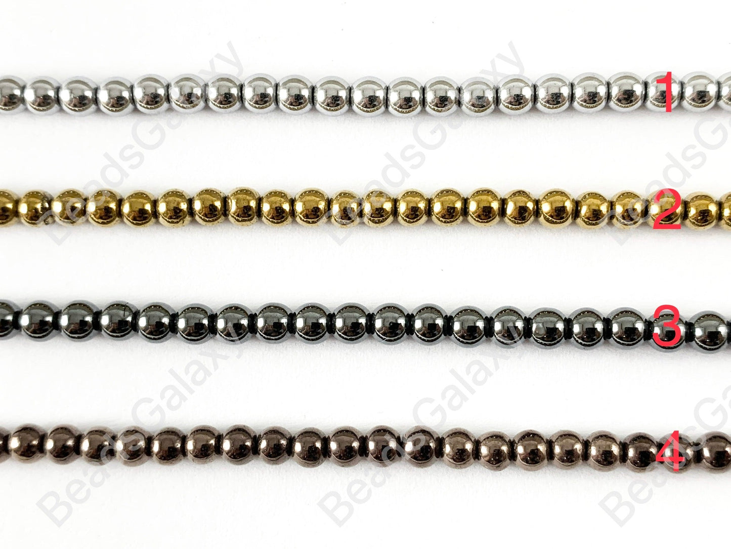 Smooth 4mm Natural Hematite Round Energy Beads Around 15"-16" Metallic Silver Gold Bronze Copper Gunmetal Black Multi Brown Green Blue