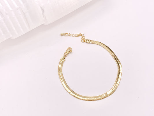 Herringbone Flat Step Cut Snake Chain Bracelets with Extension in 18K Gold Plated Copper 5 pcs