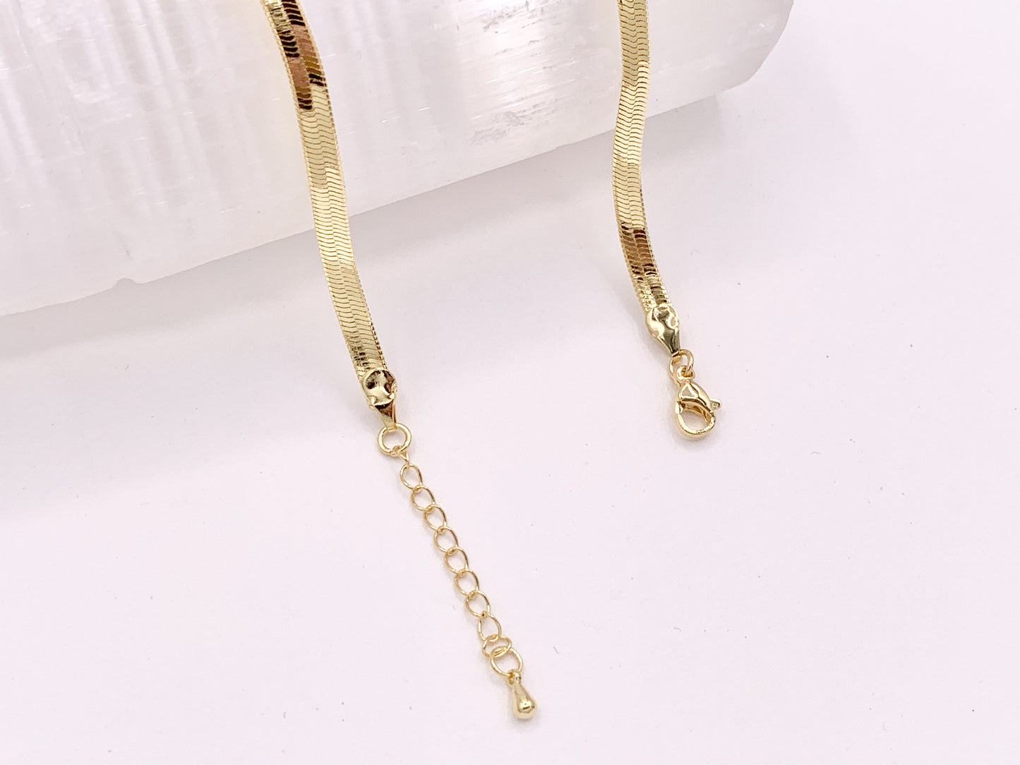 Herringbone Flat Step Cut Snake Chain Bracelets with Extension in 18K Gold Plated Copper 5 pcs