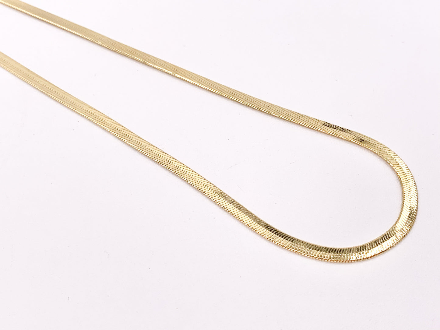 Herringbone Flat Step Cut Snake Chain Necklace 18" with Extension in 18K Gold Plated Copper 10pcs