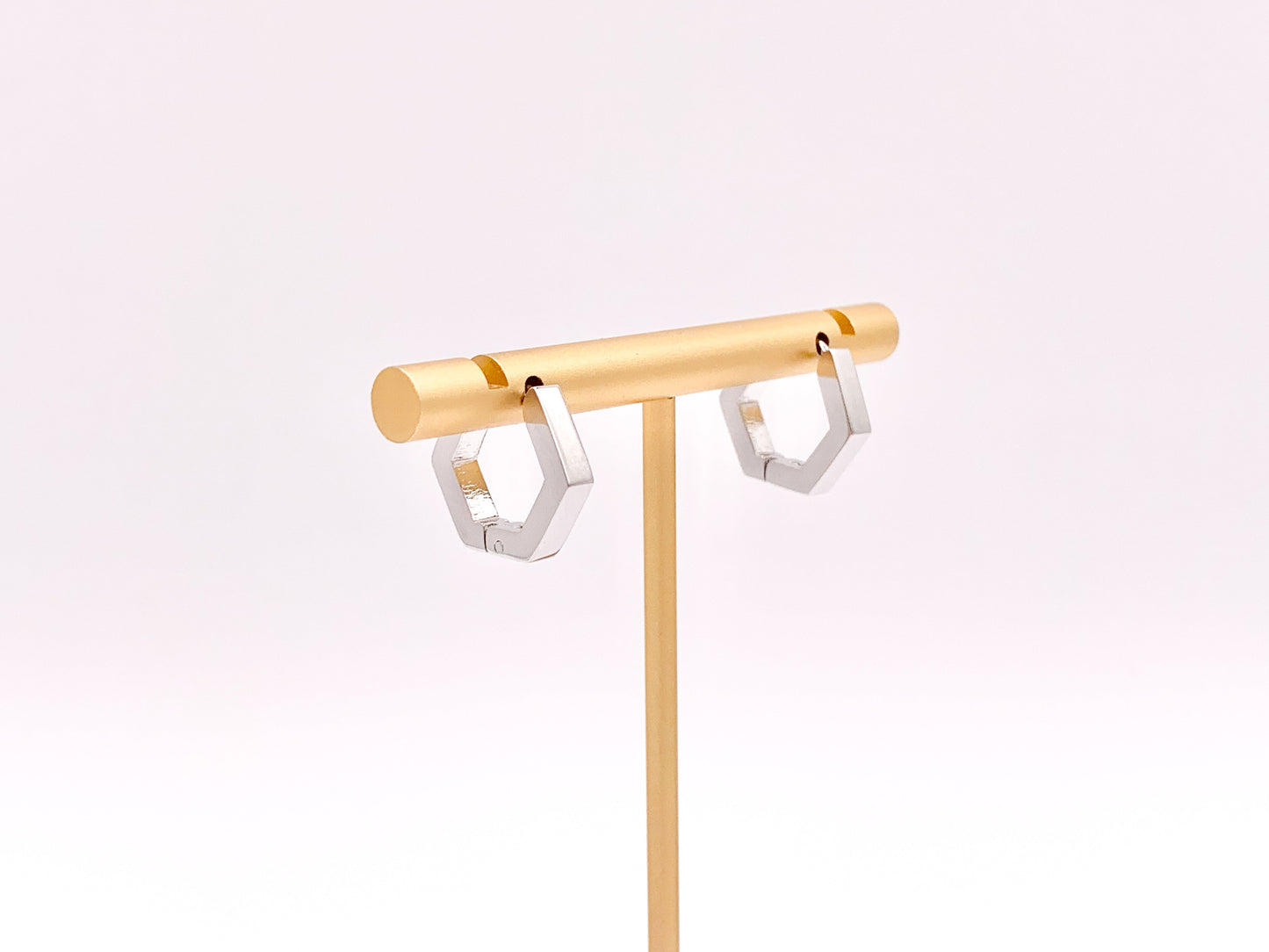 Minimalist Hexagon Shaped Earring Huggies 18K Gold or Silver Plated Over Brass Earrings