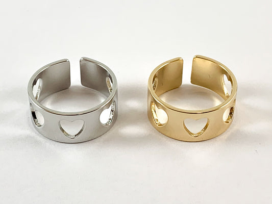 Real Gold/Platinum 18K Plated Copper Heart Band Adjustable Ring 5 pcs