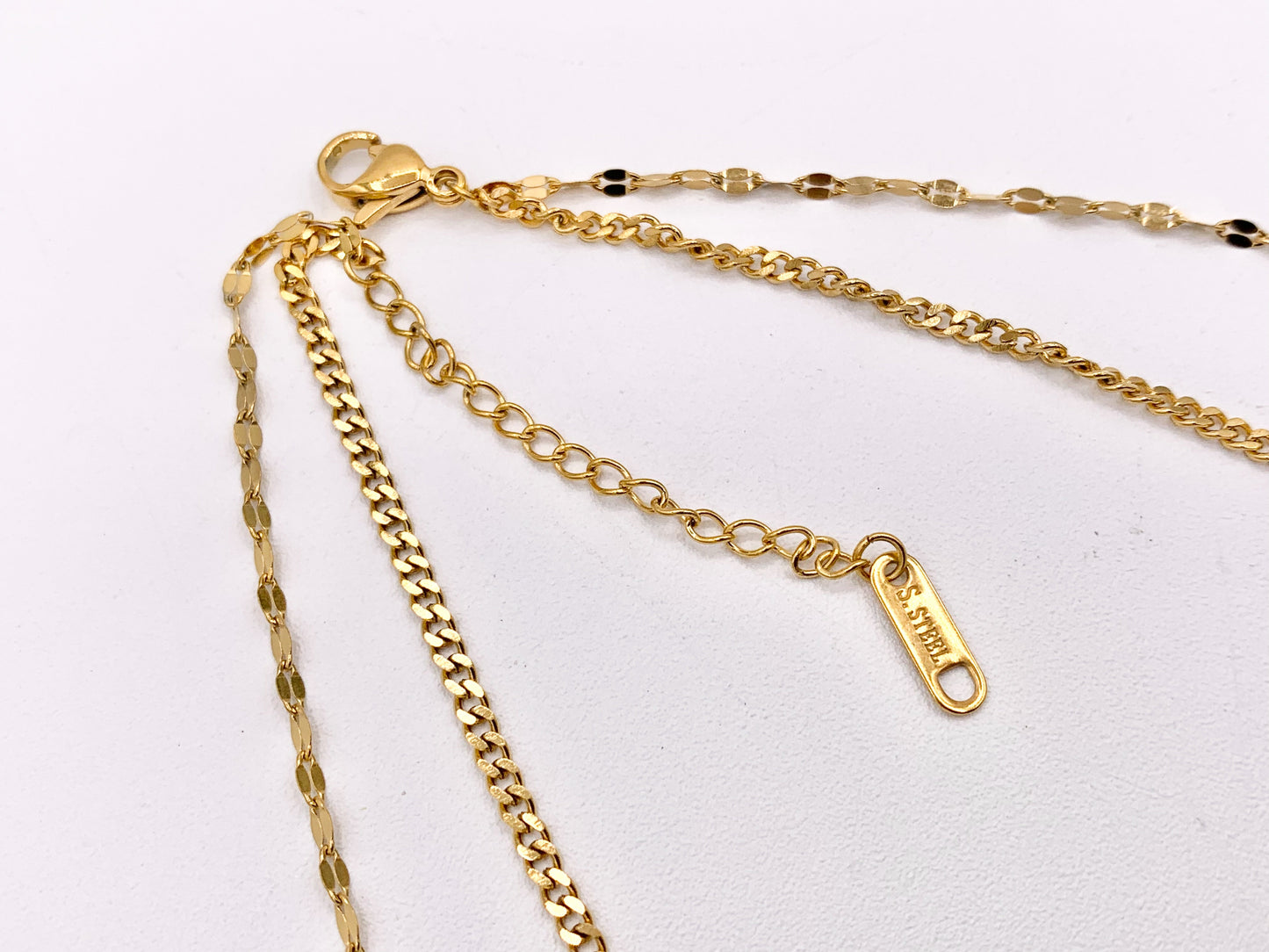 Dainty 2 Layers Honeycomb Hexagon Link Necklace Gold Plated Stainless Steel Dainty Flexible Minimalist Finished Necklace 14" with Extension 1 pc