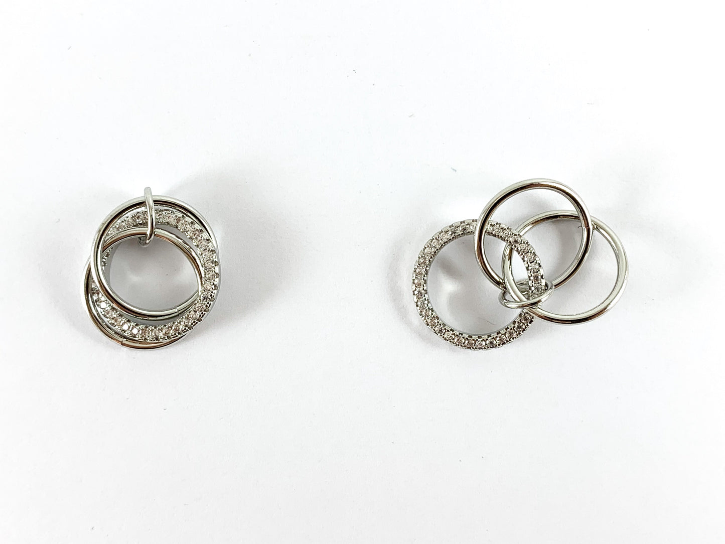 Real Gold/Platinum 18K Plated CZ Pave Triple Circle Rings Dangle Pendant Over Brass 5pcs