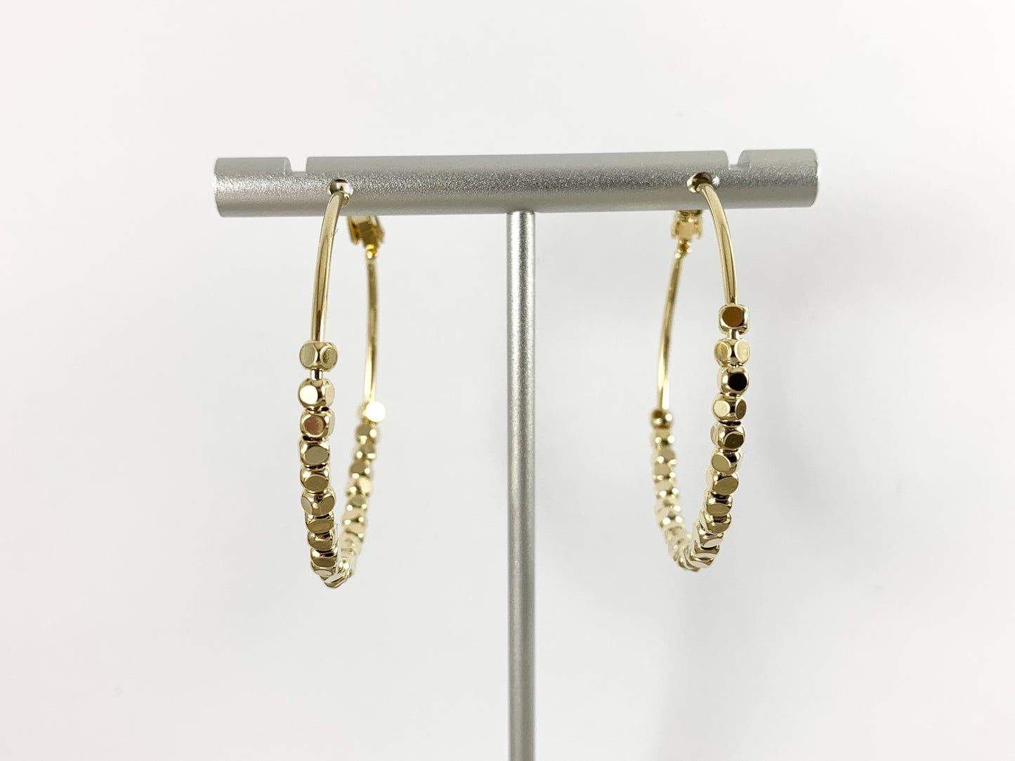 18K Gold Plated Large Beaded Hoops Earring over Copper 3 pairs