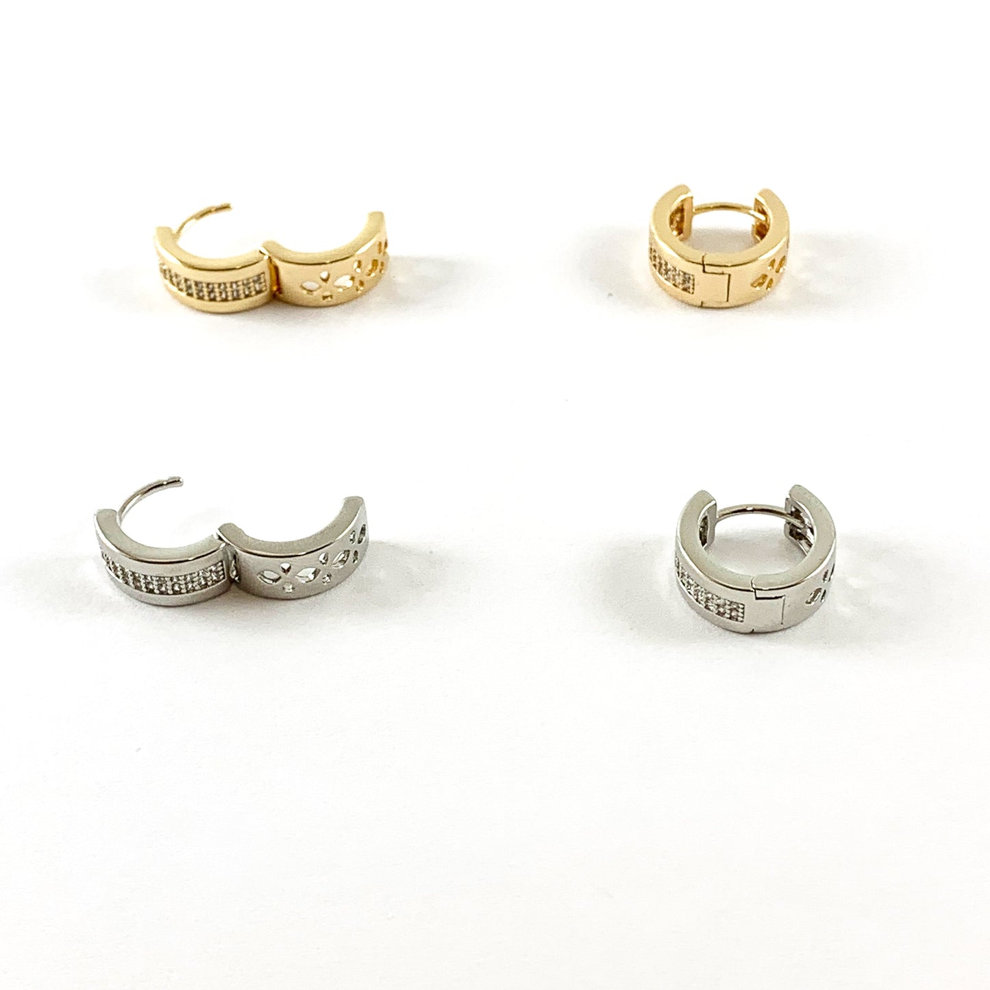 Real Gold 18K Micro Pave CZ Earring Hoop Huggies 3pairs