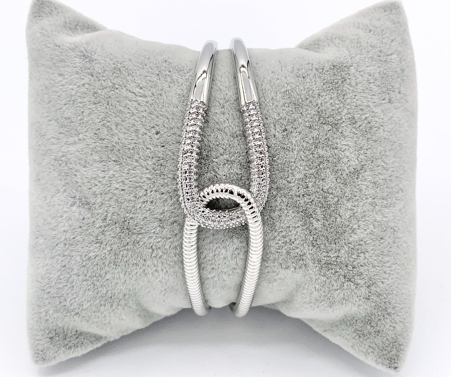 Beautiful Eternity Interlock Double Layer Bracelet Cuffs in CZ Pave Rhinestones 18K Gold or Silver Plated Copper 1 pc