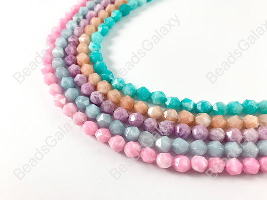 Handcut Dyed Jade Gemstones Starcut Faceted Natural Gemstone Beads Around 15"
