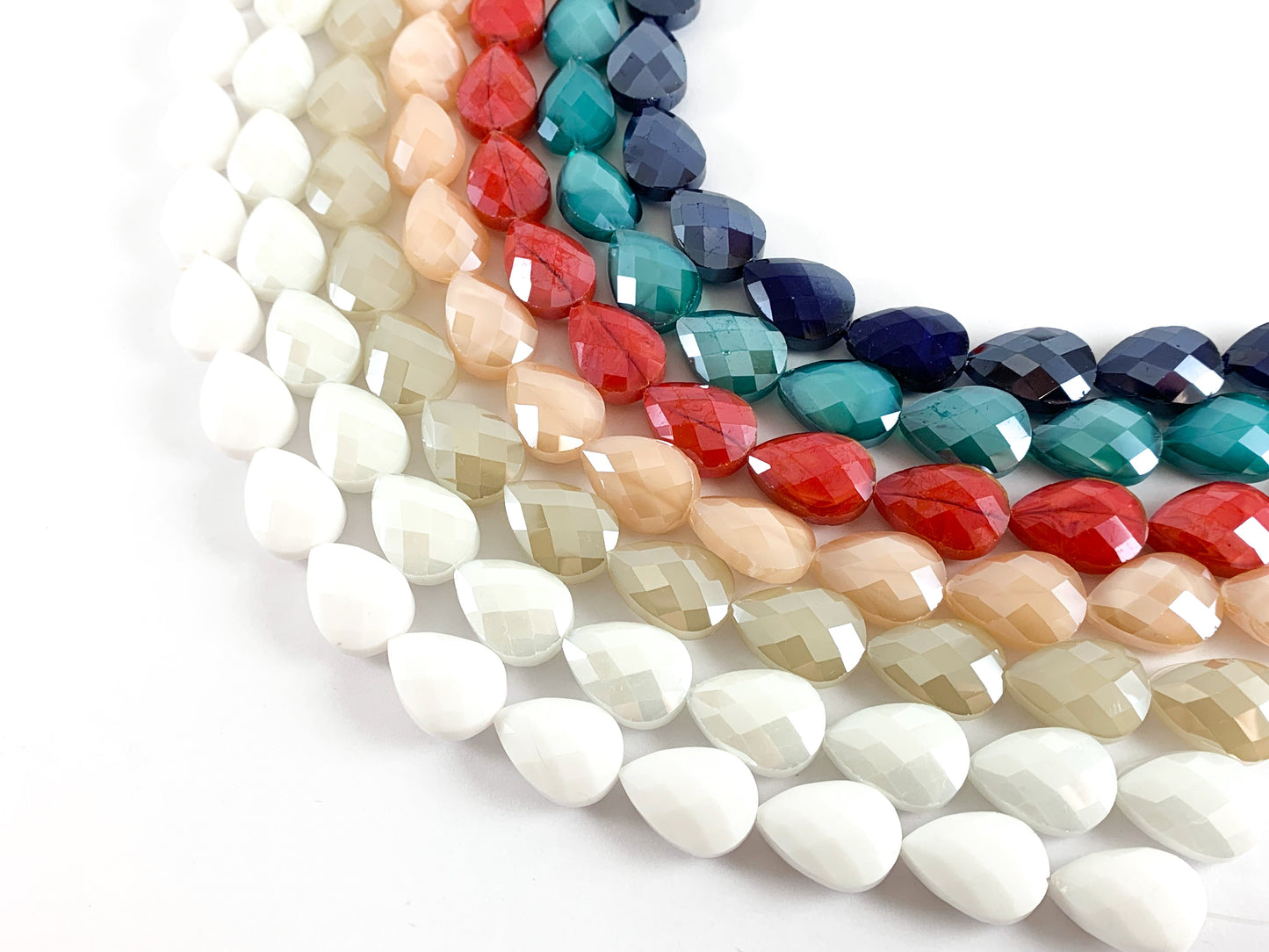 Faceted Shiny 13x18mm Dyed Jade Glass Teardrop Crystal Strands