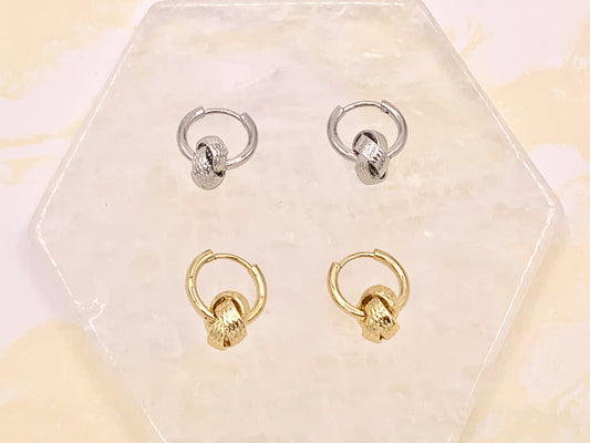 Real Gold/Platinum 18K Plated Unique Knot Dangle Huggies 5 pairs