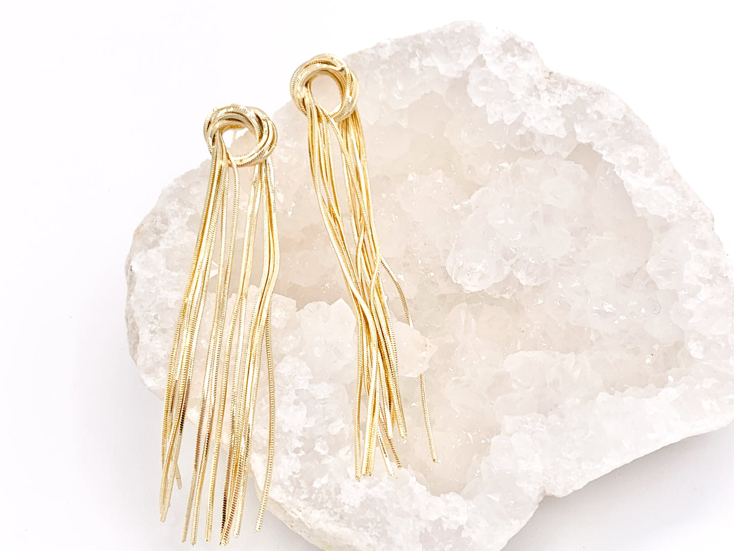 Glamorous but Simple - Fringe Knotted Tassel Earrings in 18K Gold or Silver Plated over Copper 1 pair