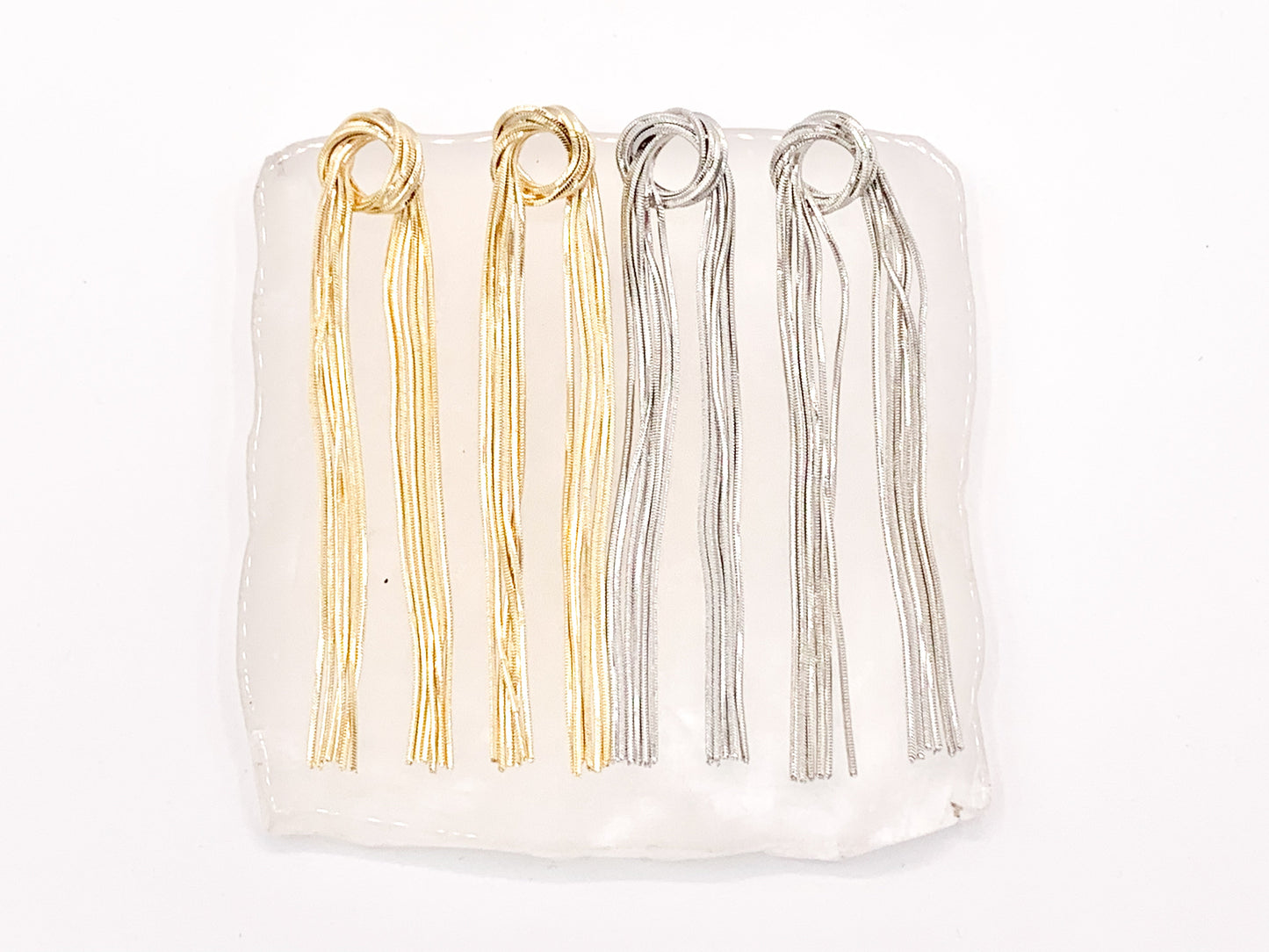Glamorous but Simple - Fringe Knotted Tassel Earrings in 18K Gold or Silver Plated over Copper 1 pair