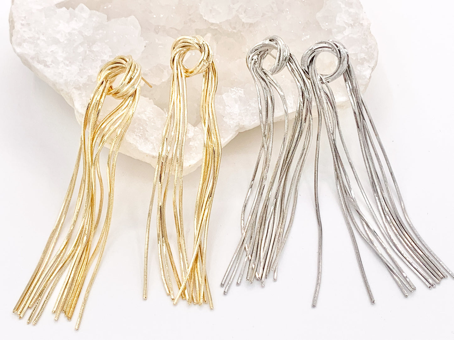 Glamorous but Simple - Fringe Knotted Tassel Earrings in 18K Gold or Silver Plated over Copper 1 pair