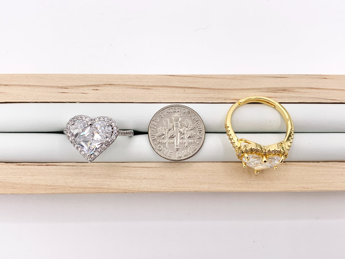 Large Statement CZ Cubic Zirconia Heart Rings in 18K Gold or Silver plated Copper 4 pcs