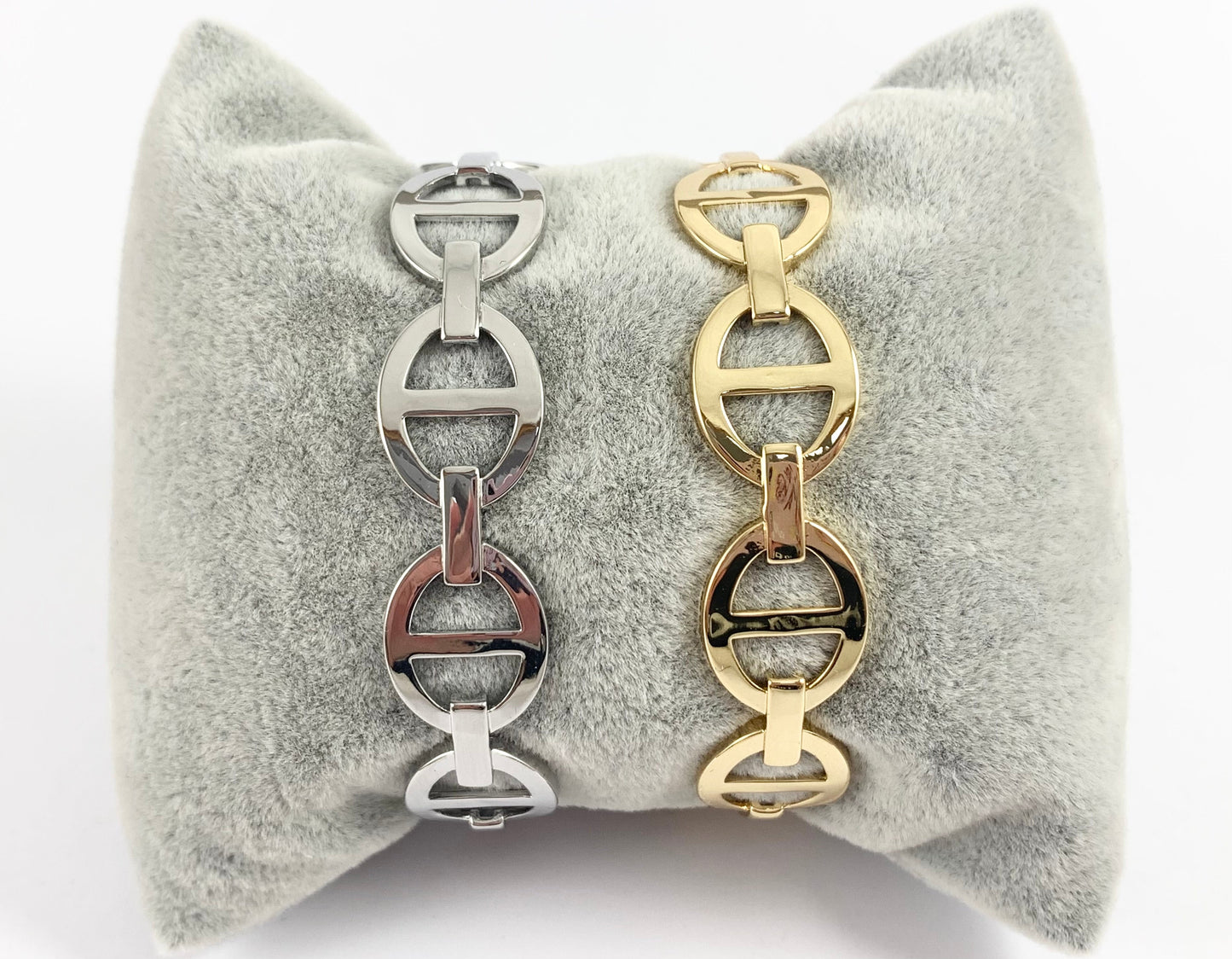 Mariner Coffee Bean Link Stackable Bracelet Cuff in Gold or Silver Plated Adjustable Pig Nose Bracelet Cuffs over Brass for 2 bracelet