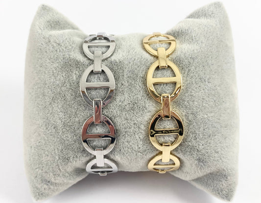 Mariner Coffee Bean Link Stackable Bracelet Cuff in Gold or Silver Plated Adjustable Pig Nose Bracelet Cuffs over Brass for 2 bracelet